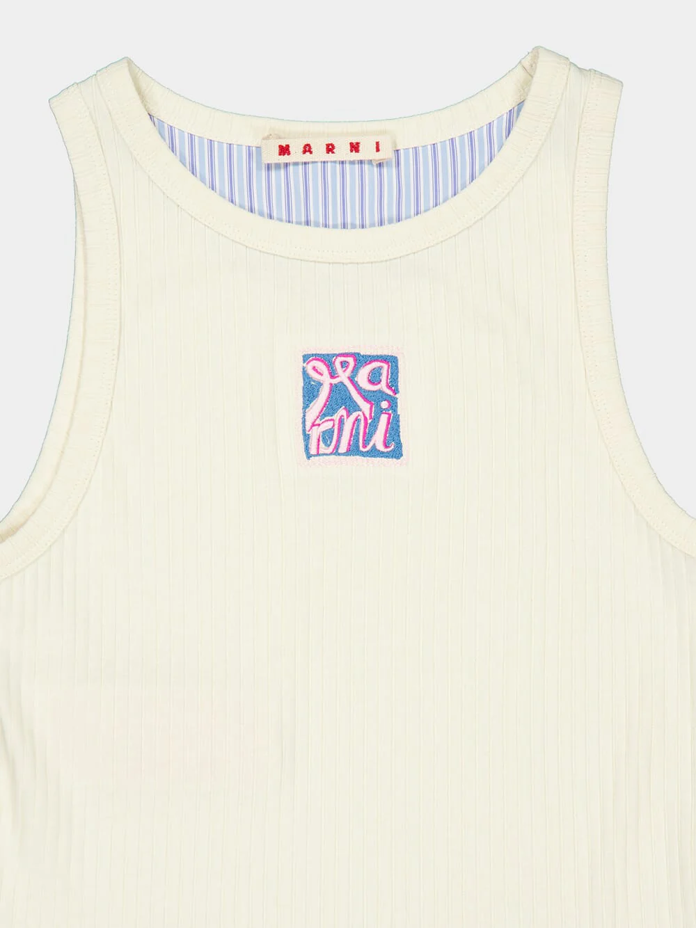 Cream Ribbed Cotton Tank Top with Frame Logo - Image 5