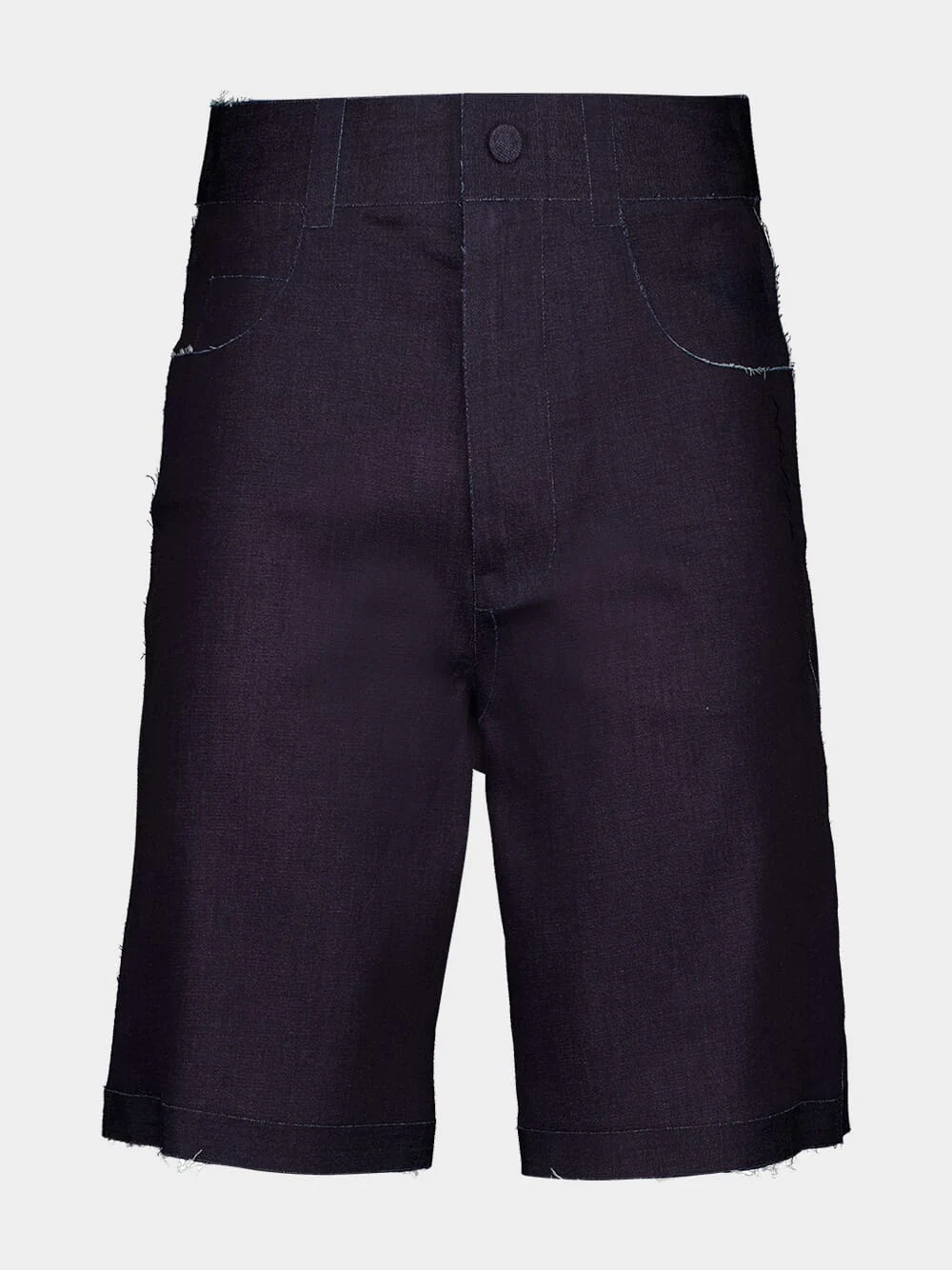 Deep Blue Stretch Denim Trompe L'Oeil Bermuda Shorts - Image 2