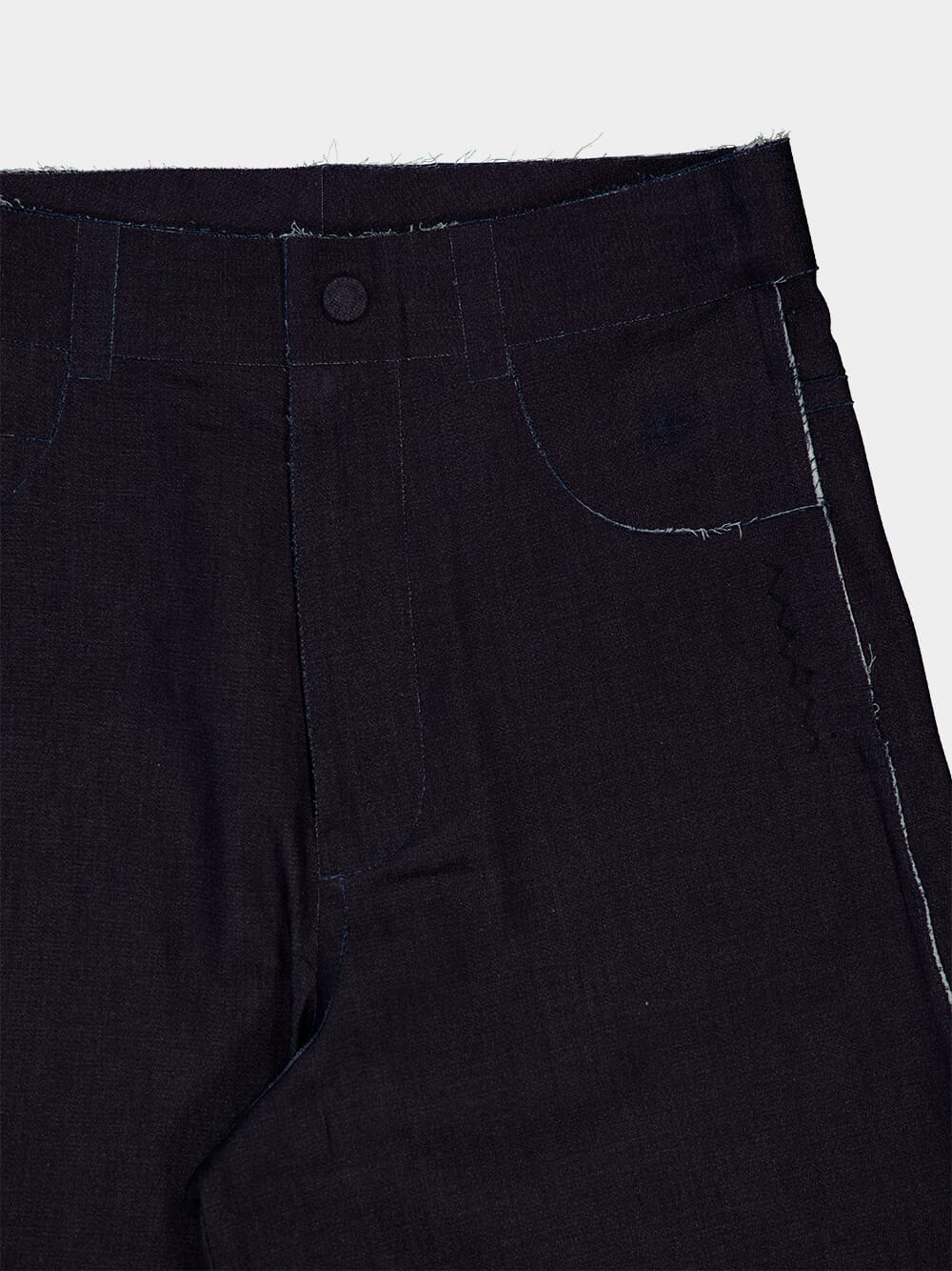Deep Blue Stretch Denim Trompe L'Oeil Bermuda Shorts - Image 4