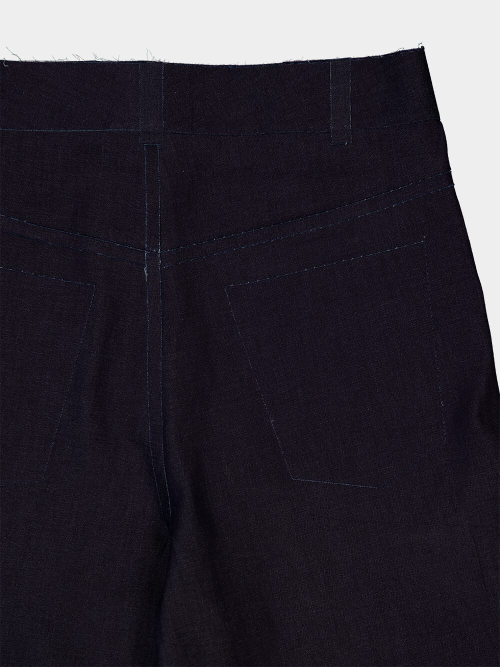 Deep Blue Stretch Denim Trompe L'Oeil Bermuda Shorts - Image 5