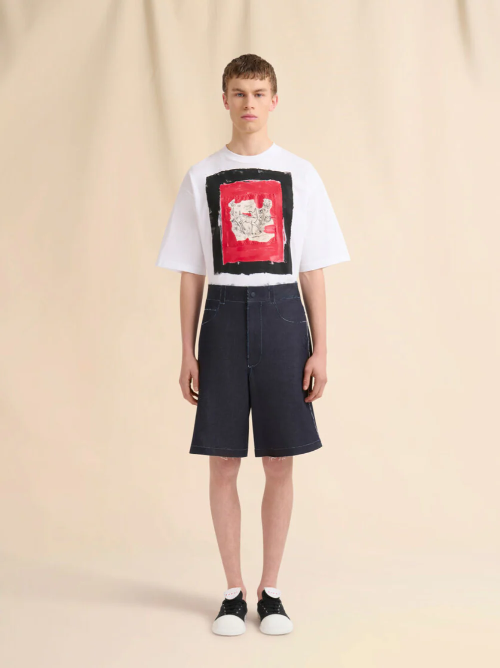Deep Blue Stretch Denim Trompe L'Oeil Bermuda Shorts - Image 6