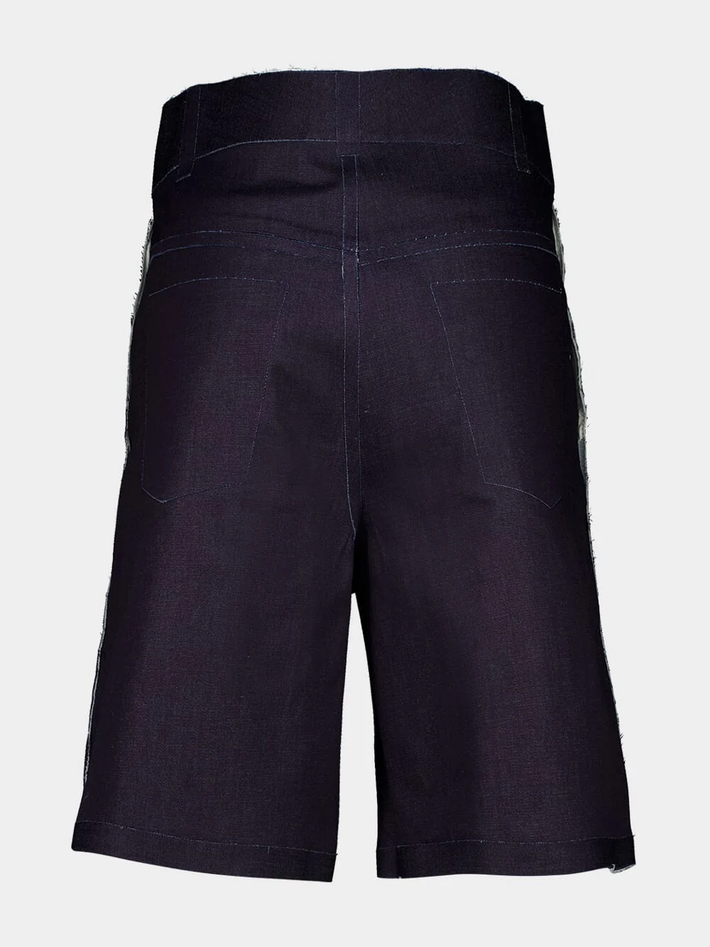 Deep Blue Stretch Denim Trompe L'Oeil Bermuda Shorts - Image 8
