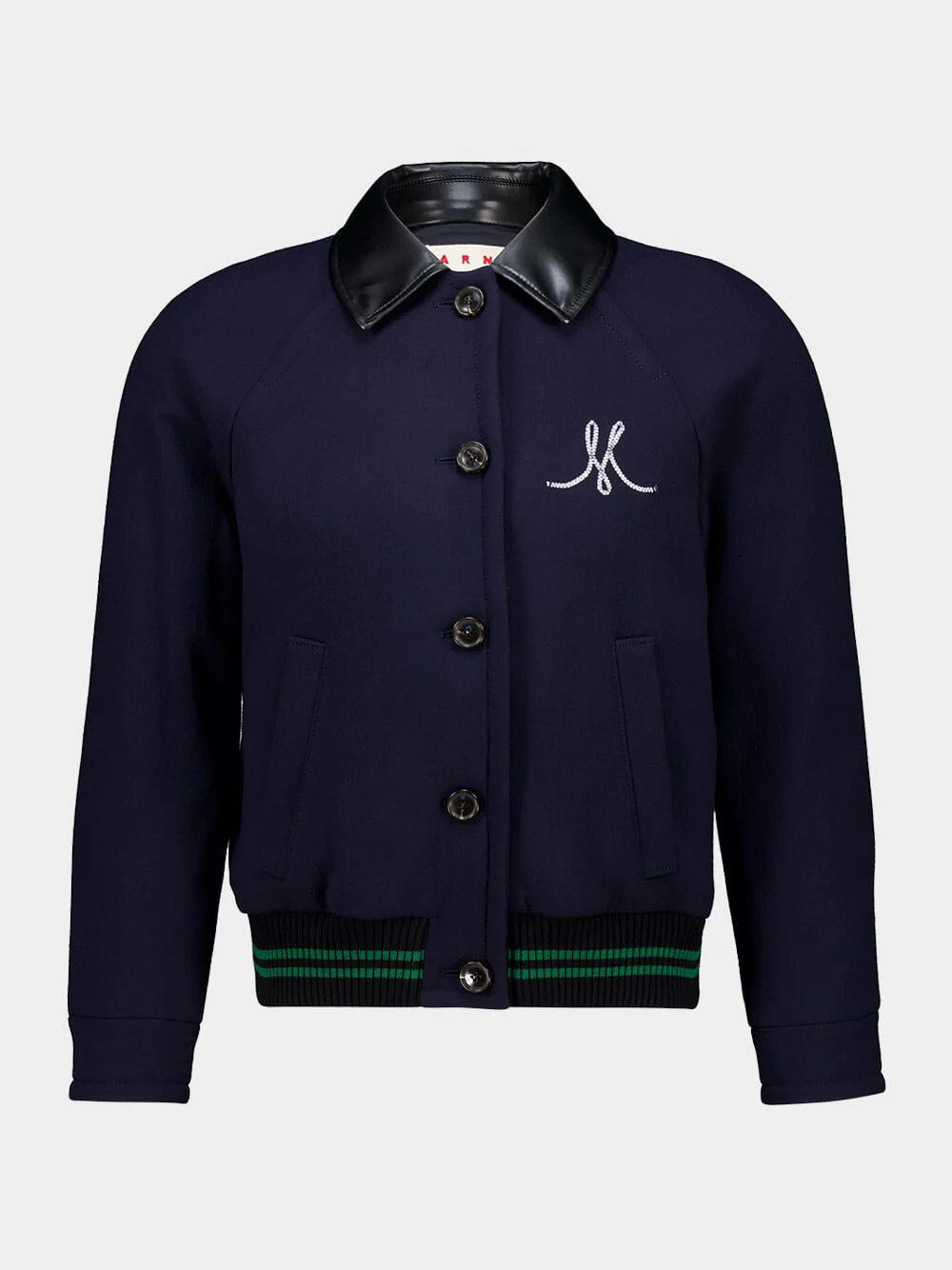 Deep Blue Wool Crêpe Bomber Jacket