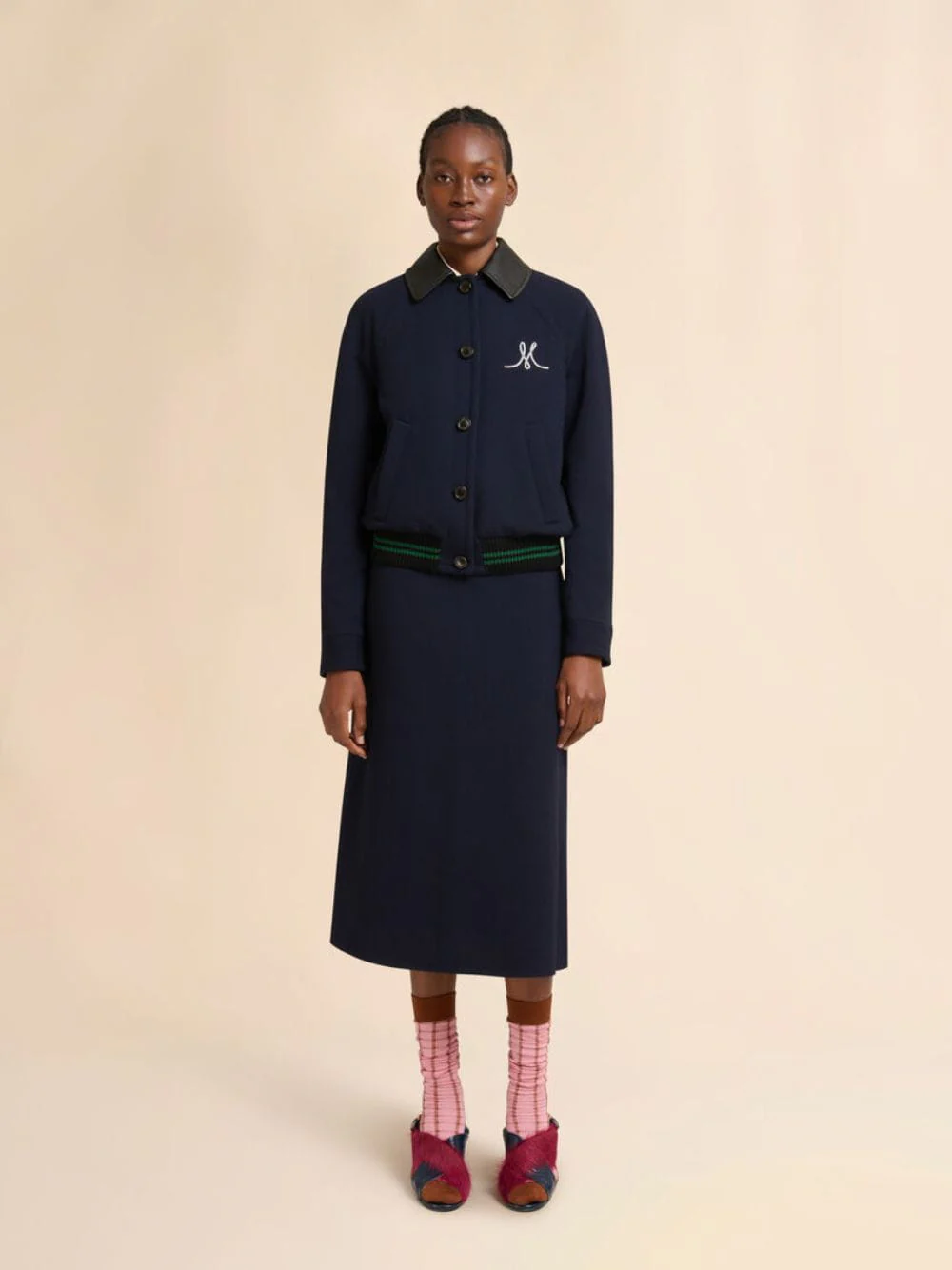 Deep Blue Wool Crêpe Bomber Jacket - Image 2