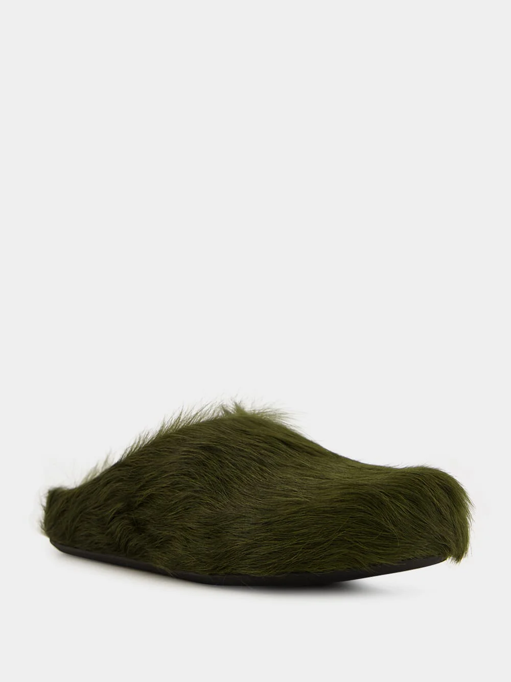 Deep Green Long Hair Calfskin Fussbett Sabot - Image 2