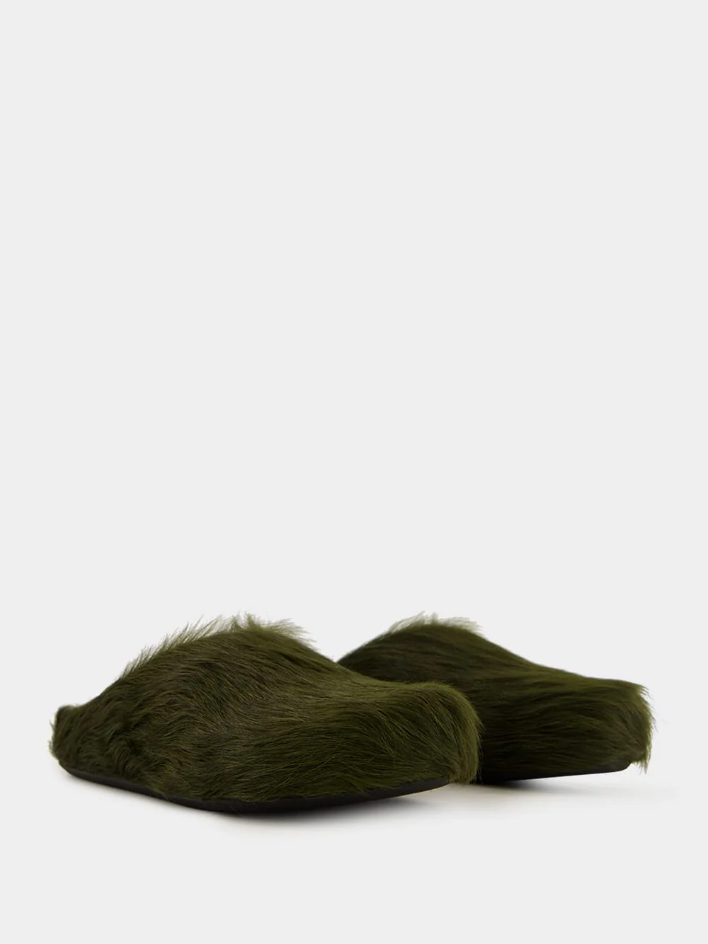 Deep Green Long Hair Calfskin Fussbett Sabot - Image 3