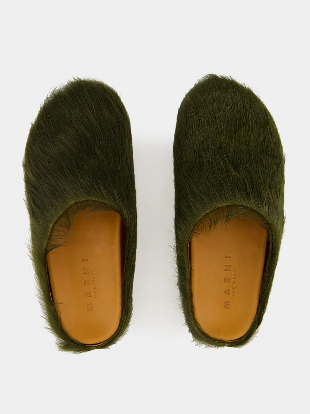 Deep Green Long Hair Calfskin Fussbett Sabot - Image 4