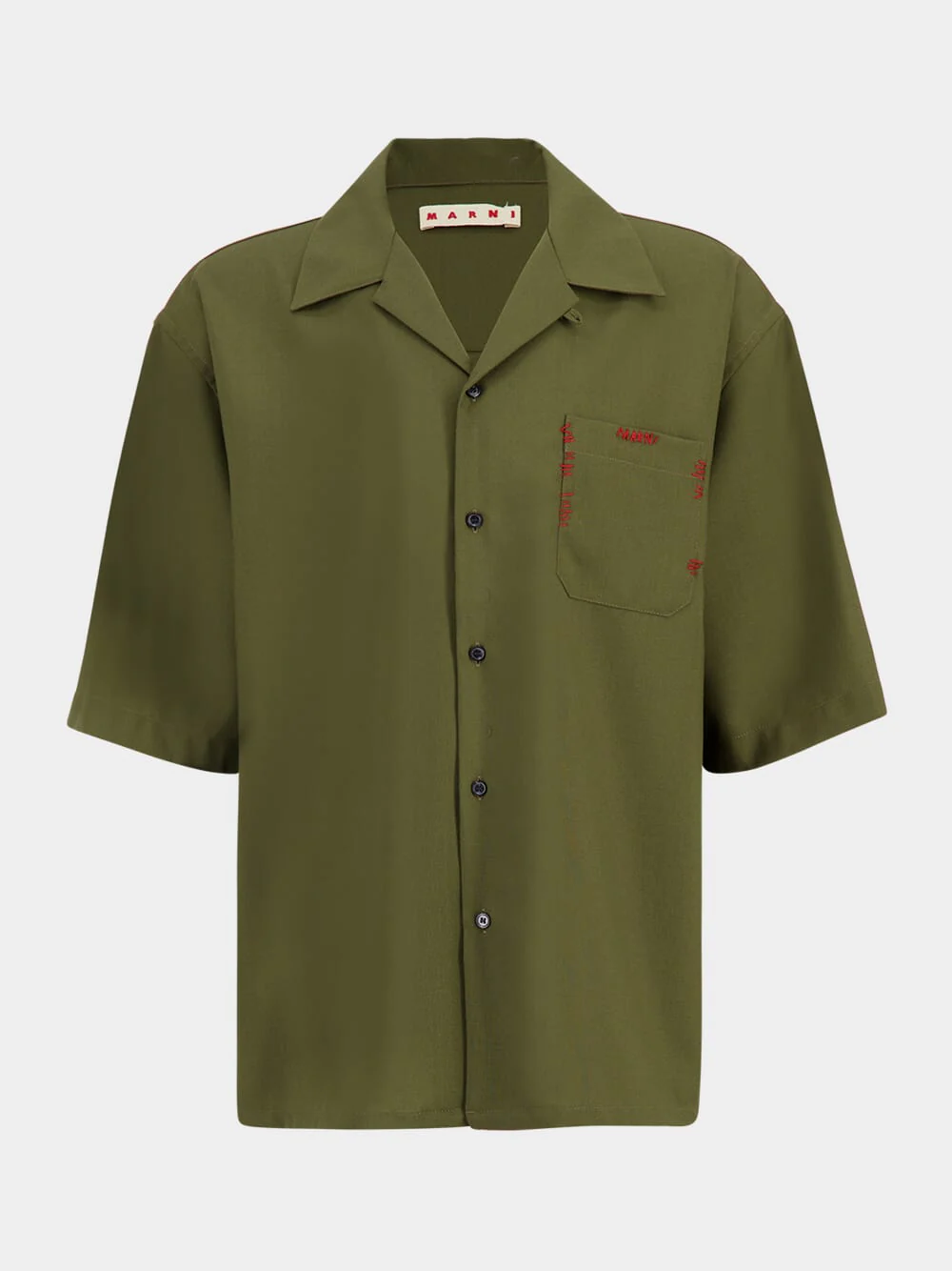 Deep Sage Tropical Wool Bowling Shirt - Image 2