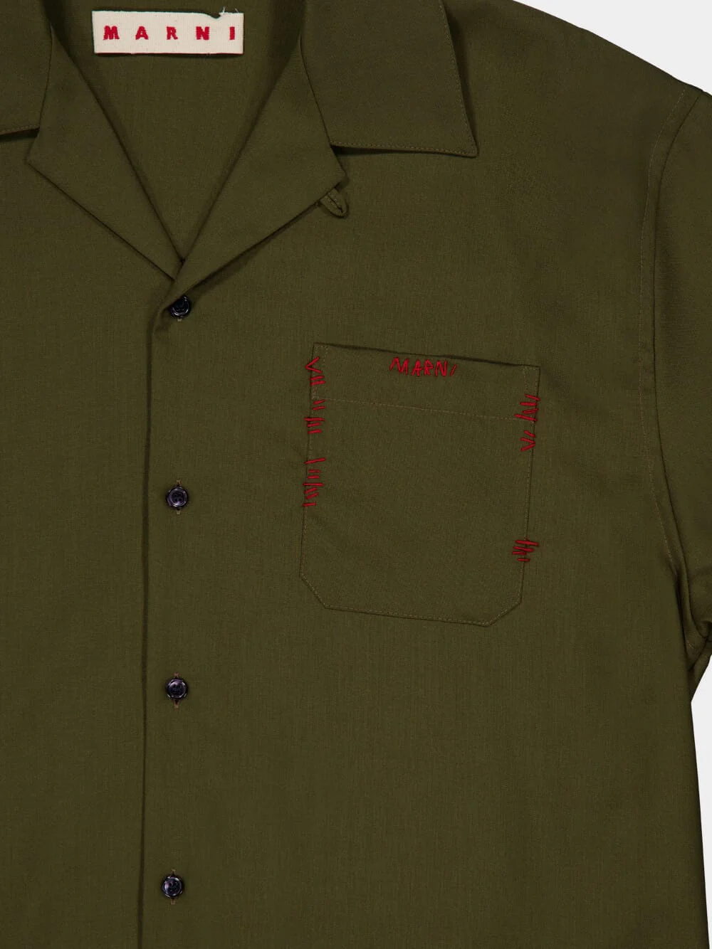 Deep Sage Tropical Wool Bowling Shirt - Image 4