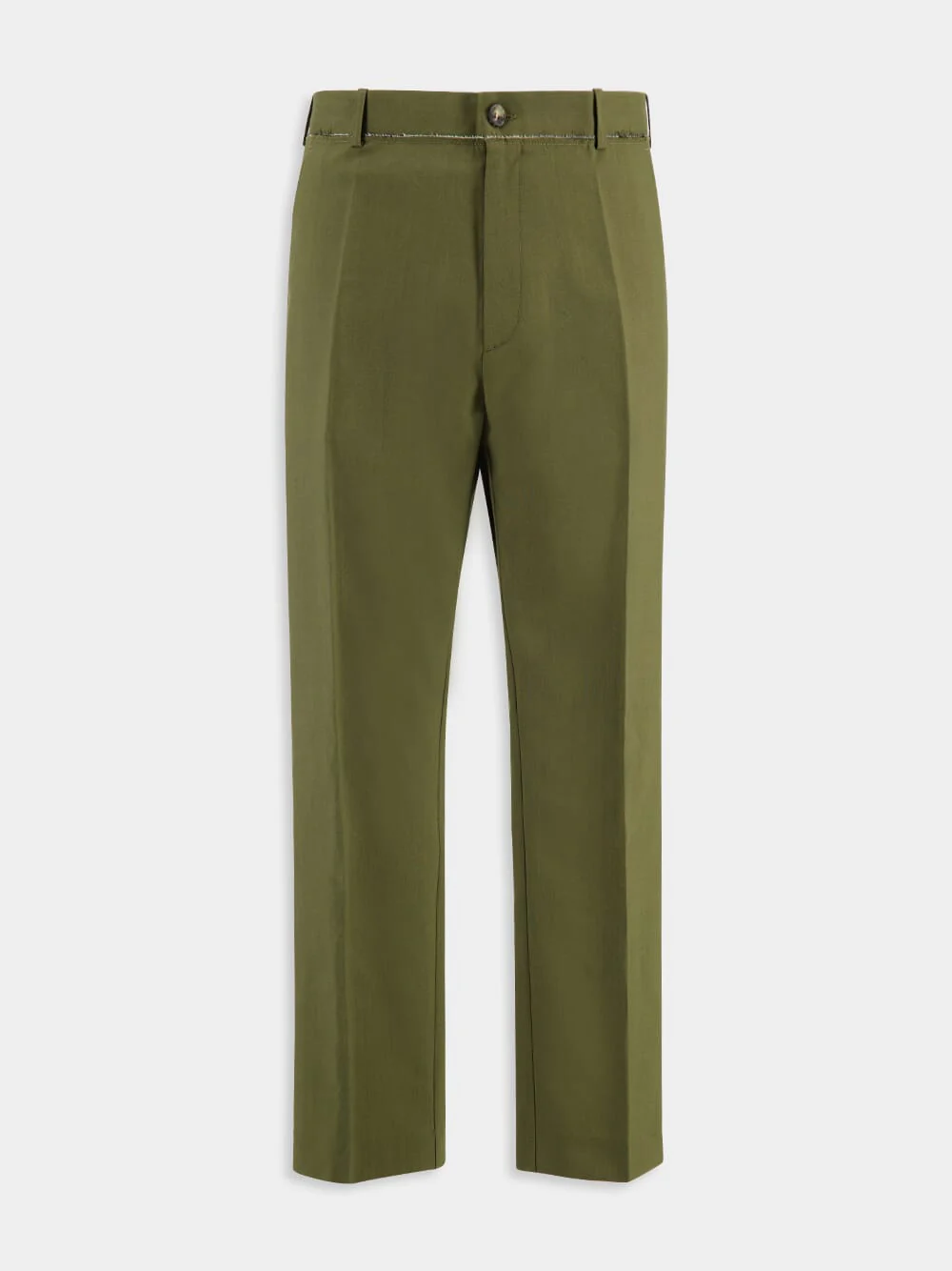 Deep Sage Wool Straight-Leg Trousers