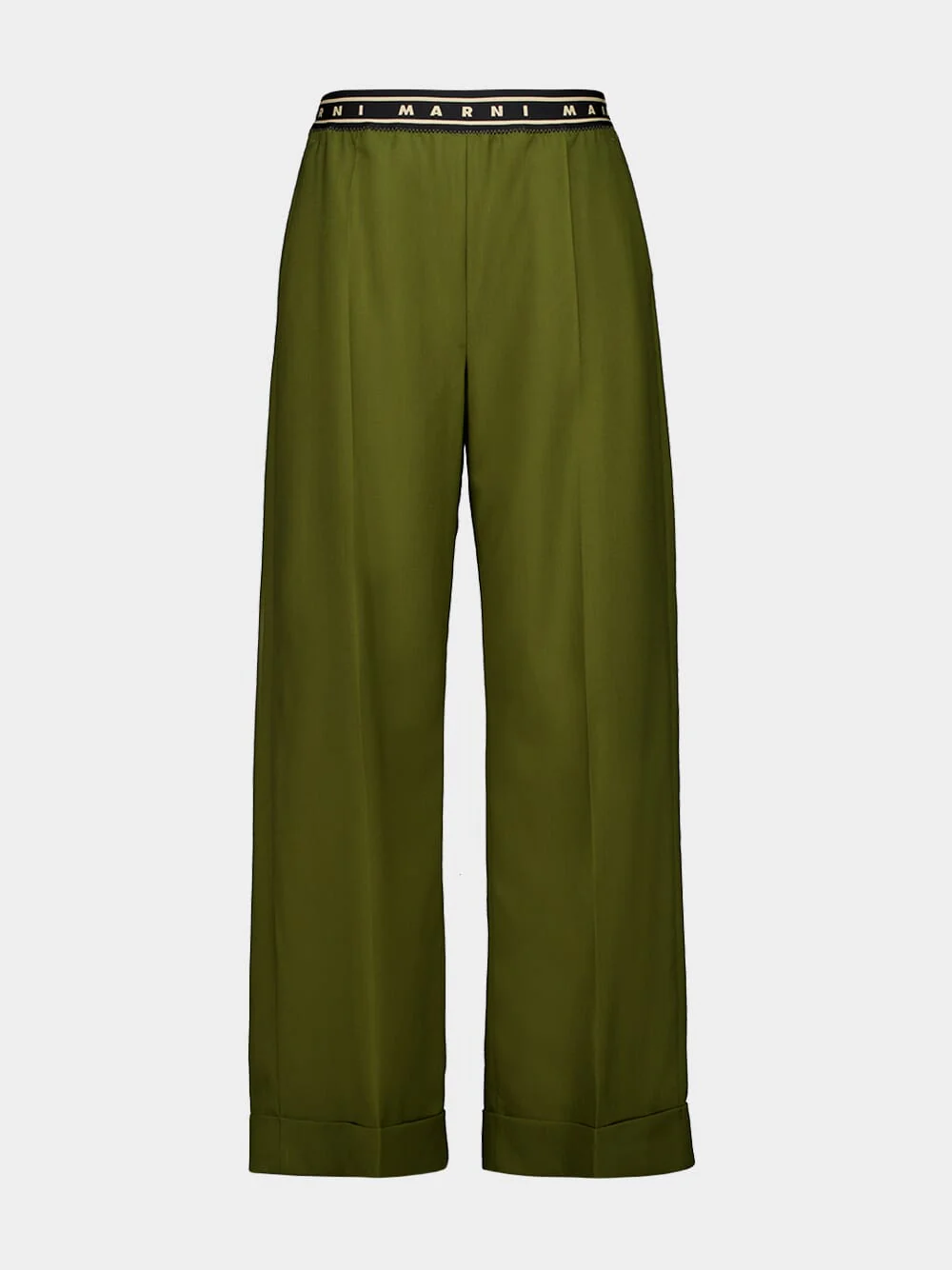 Dusty Olive Tropical Wool Straight-Leg Trousers