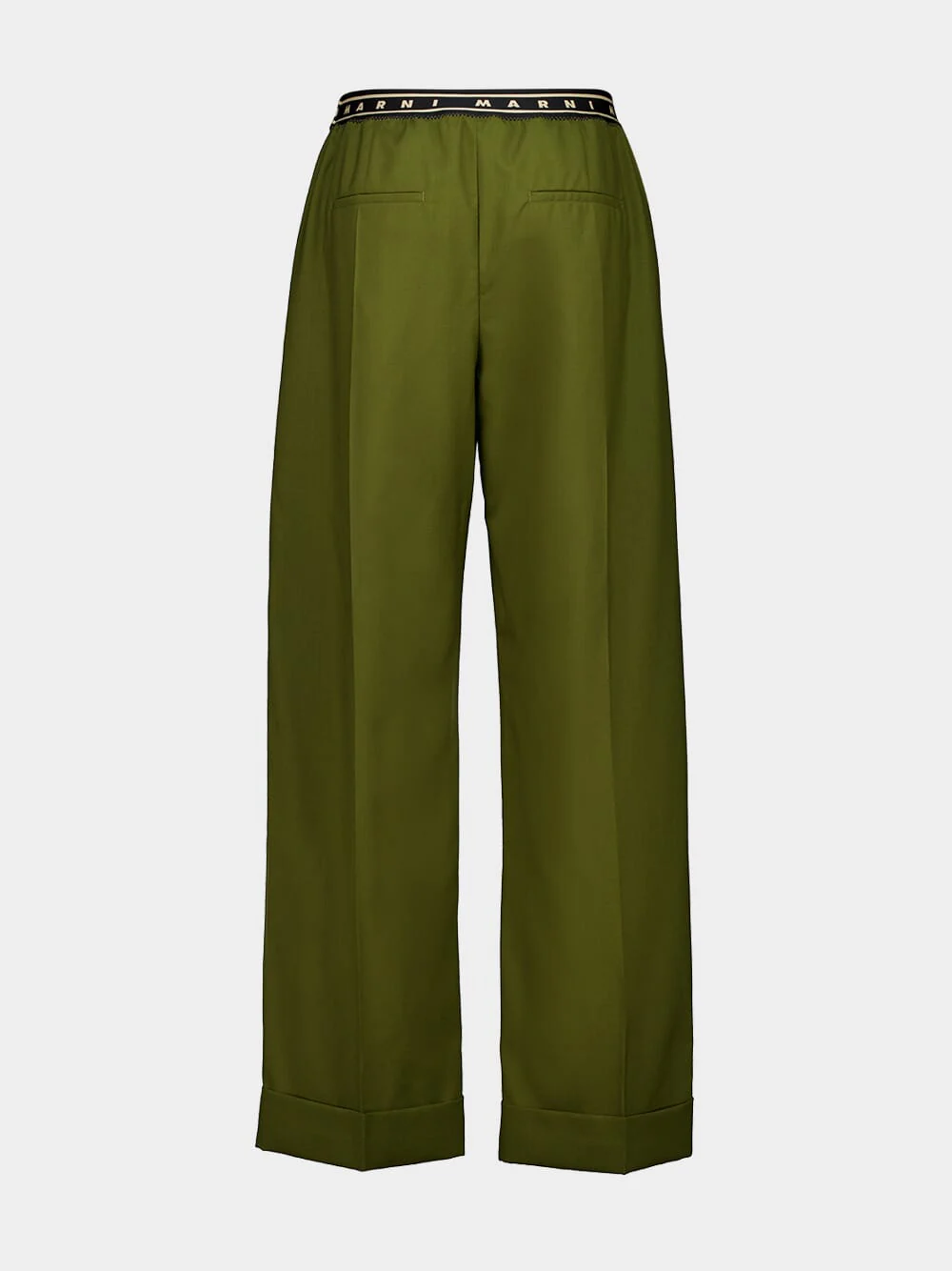 Dusty Olive Tropical Wool Straight-Leg Trousers - Image 3