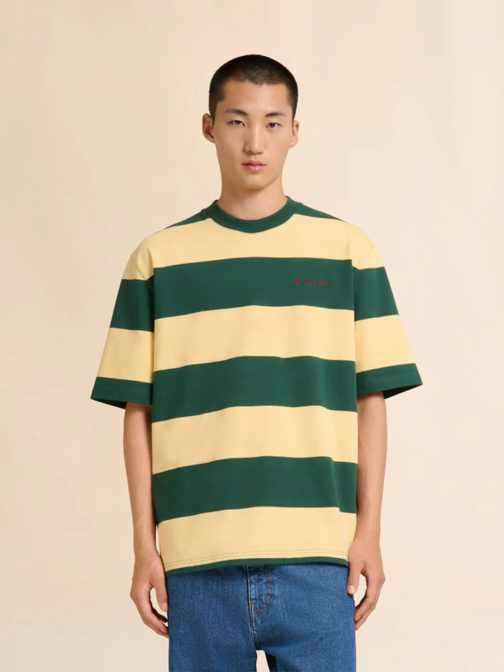 Emerald and Yellow Stripe Cotton T-Shirt - Image 2