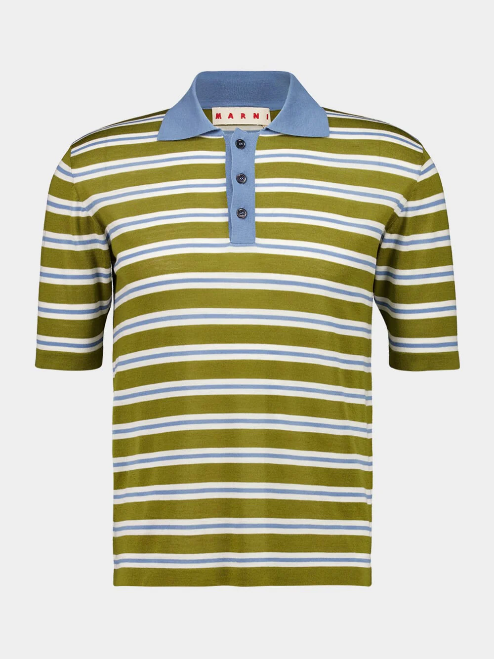 Grass Green Striped Wool Polo Shirt