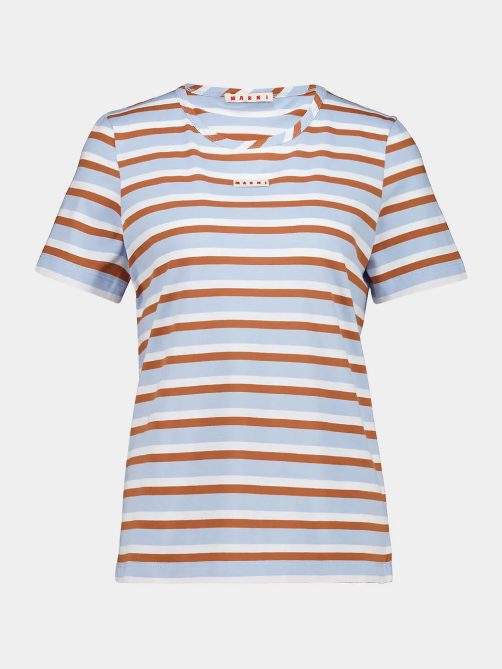 Light Blue and Brown Striped Cotton T-Shirt