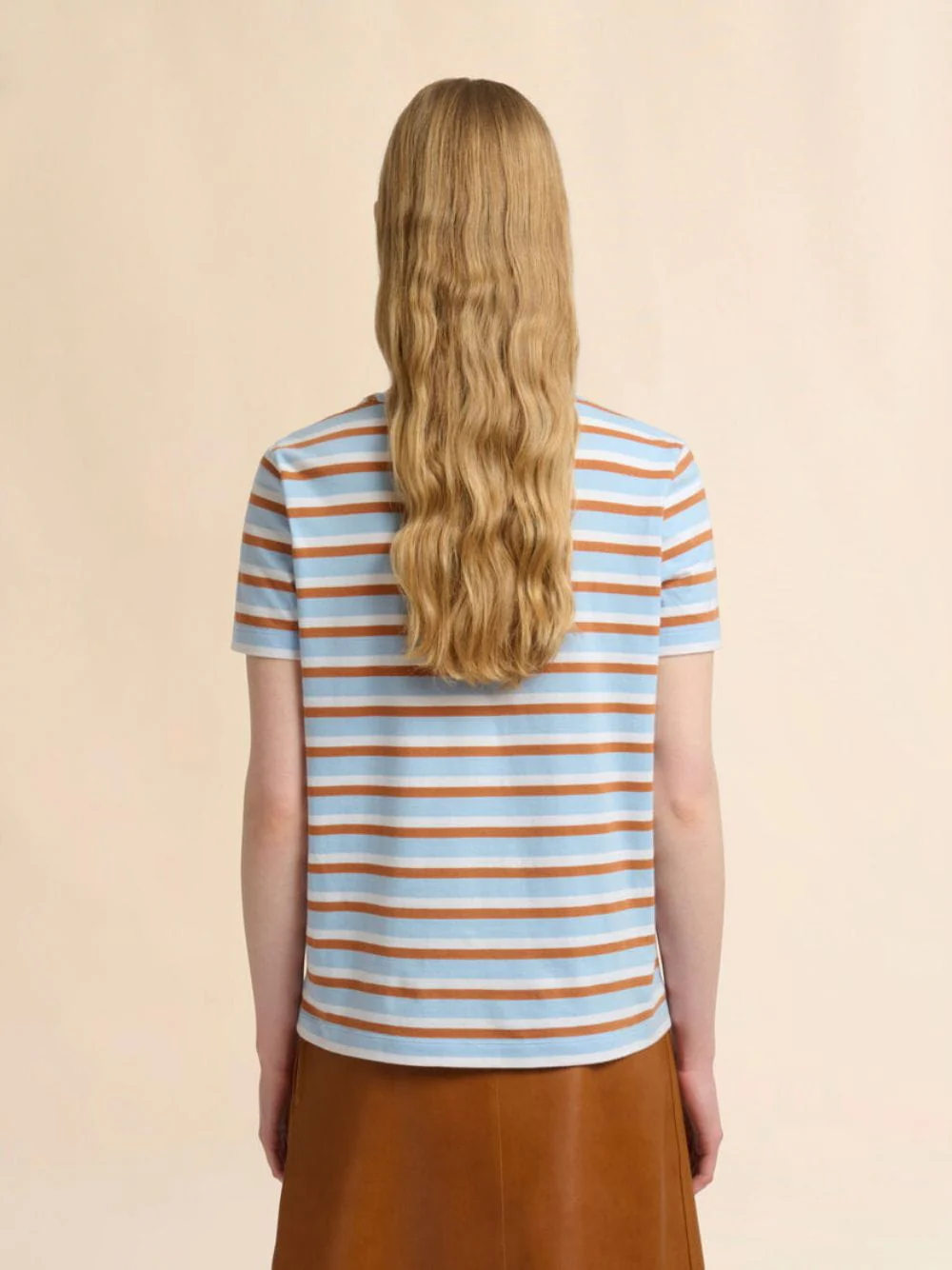 Light Blue and Brown Striped Cotton T-Shirt - Image 4