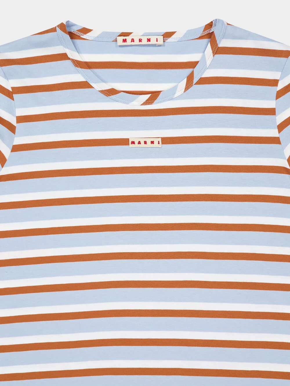 Light Blue and Brown Striped Cotton T-Shirt - Image 5