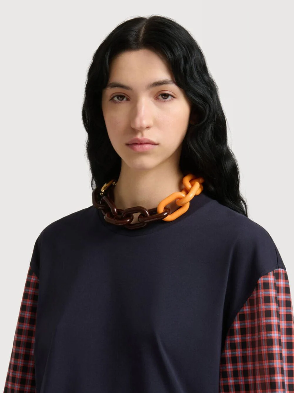 Orange and Brown Resin Chain Necklace - Image 2