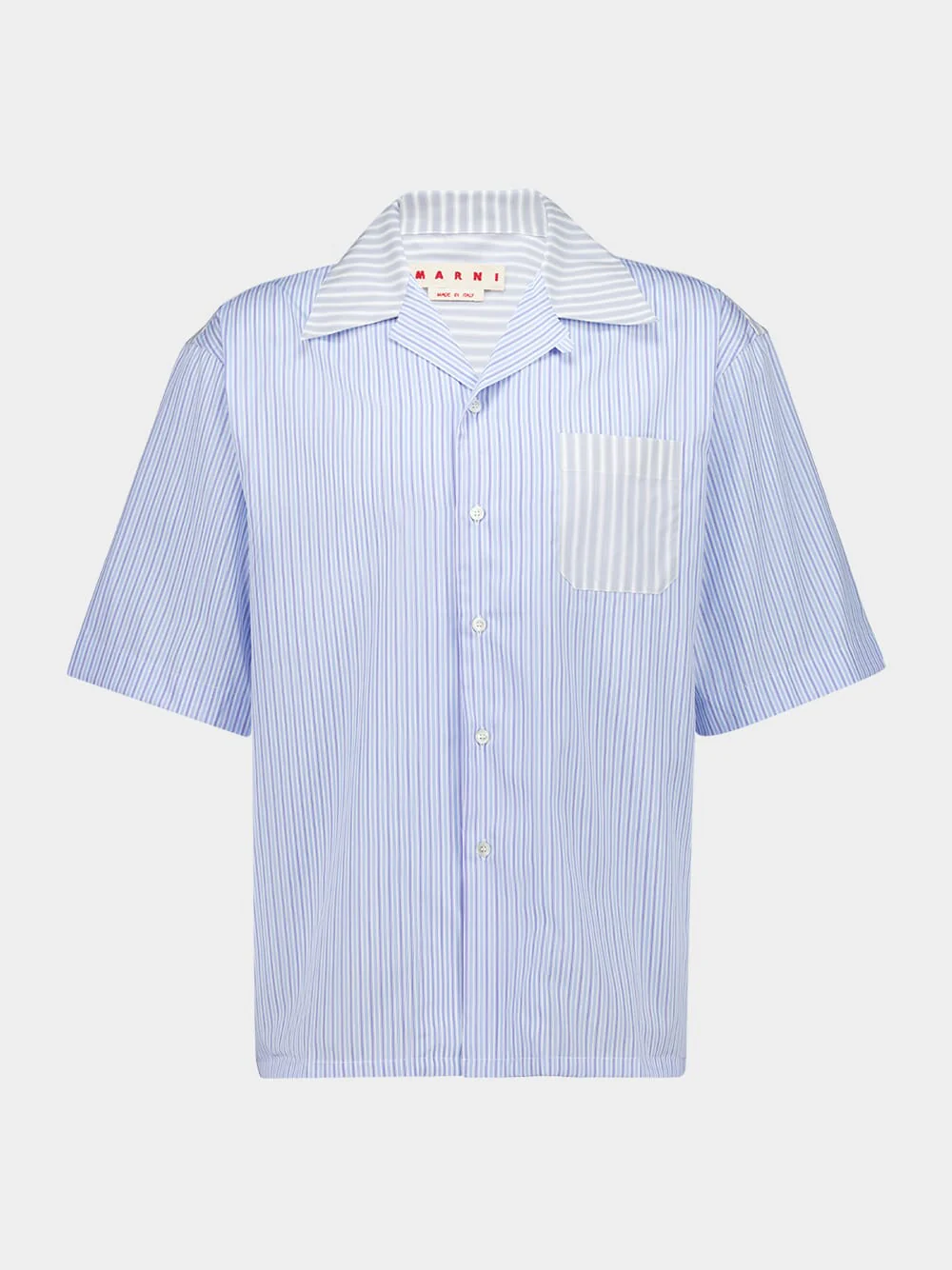 Opal Blue Striped Poplin Bowling Shirt