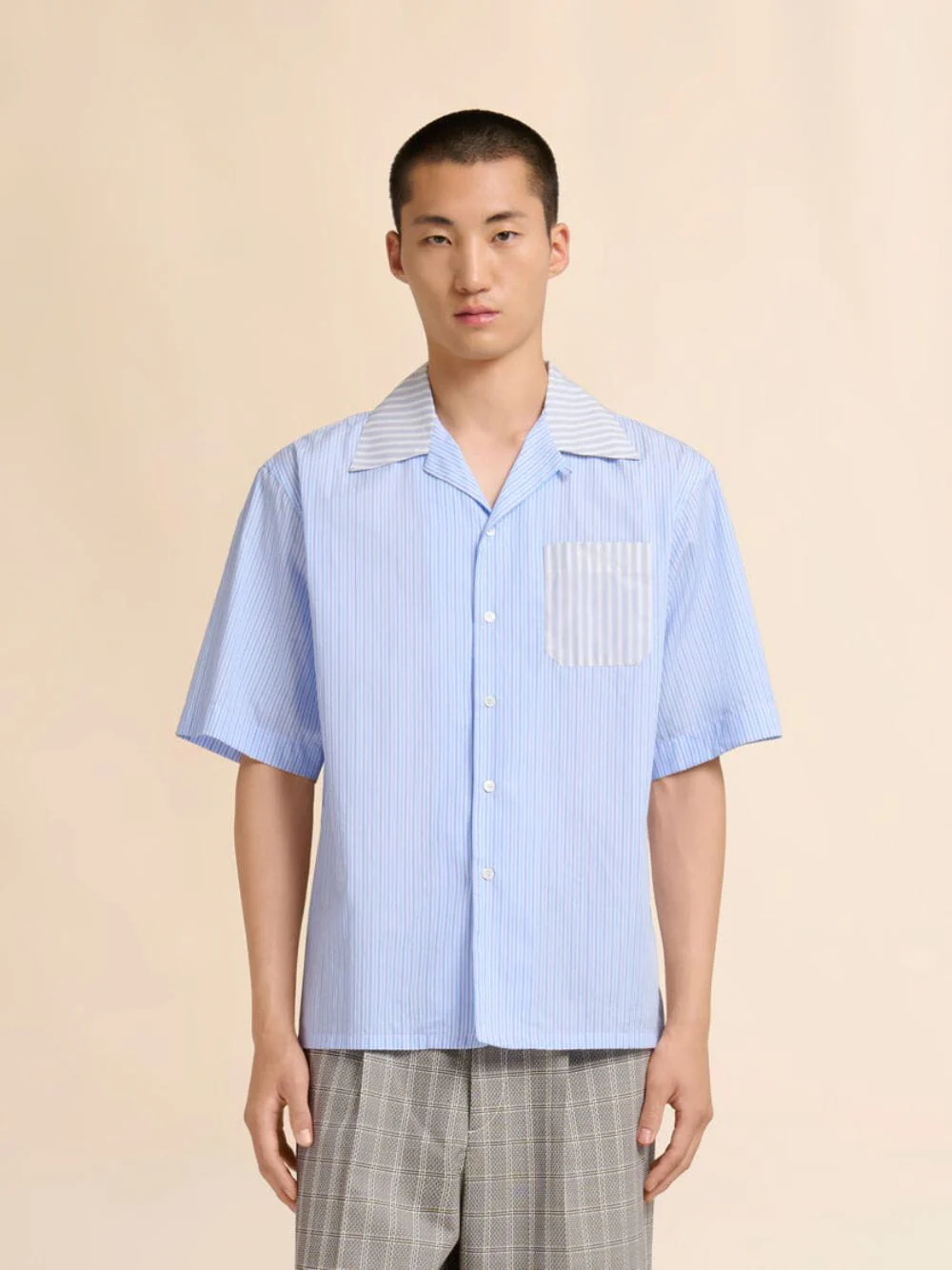 Opal Blue Striped Poplin Bowling Shirt - Image 2