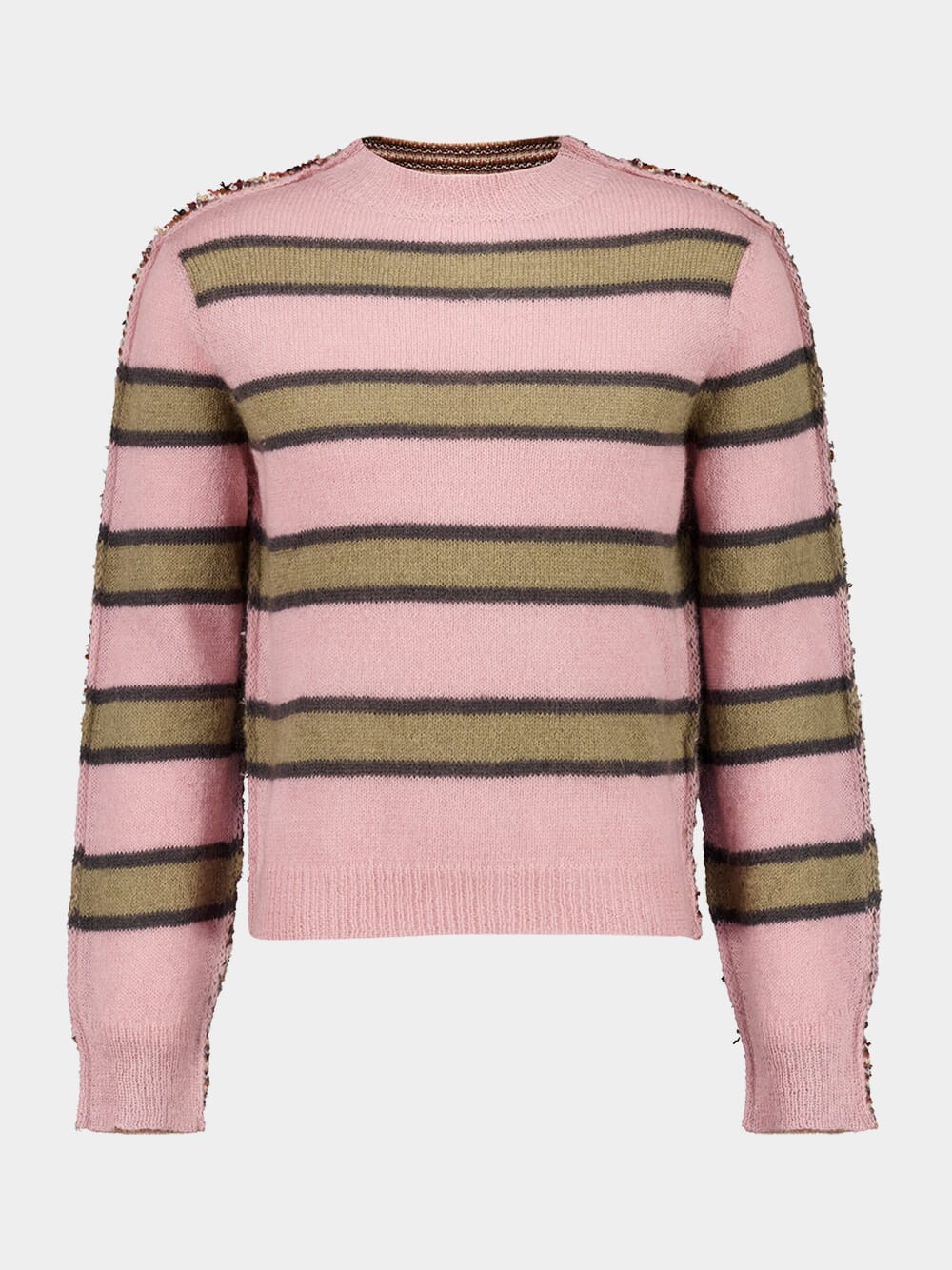 Pink Striped Mohair Wool Crewneck