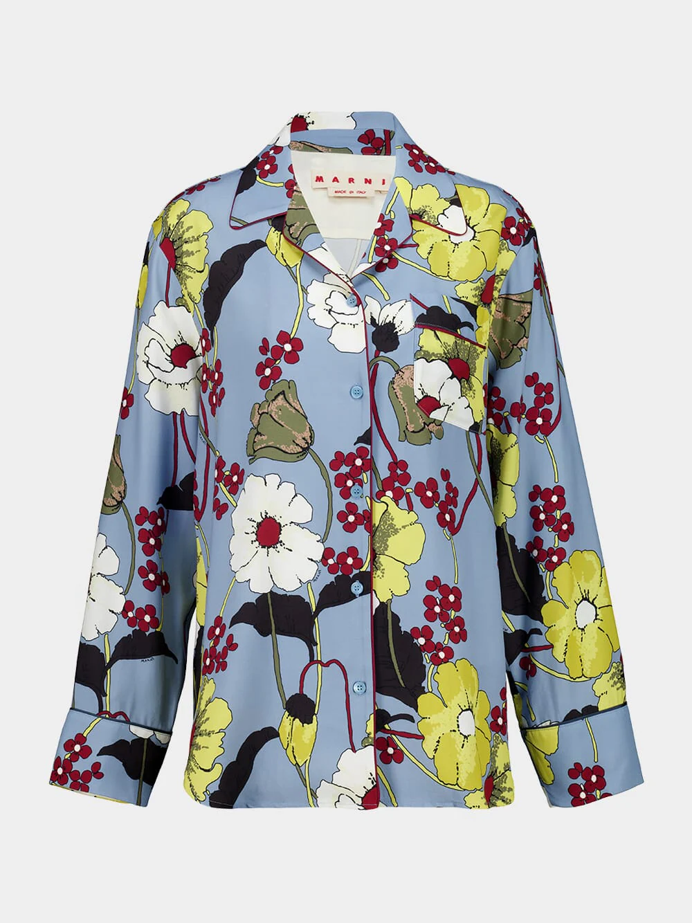 Sky Blue Envers Satin Pajama Shirt with Melodia Print