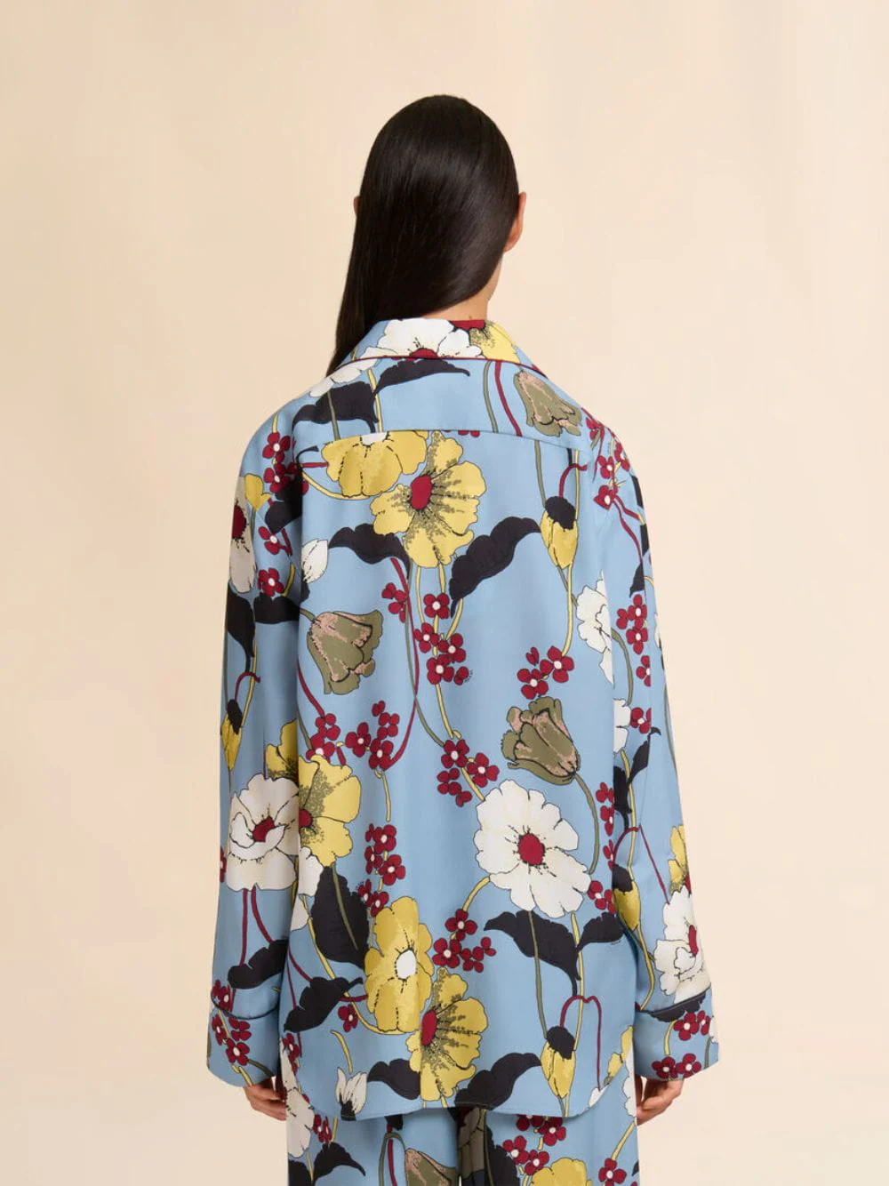 Sky Blue Envers Satin Pajama Shirt with Melodia Print - Image 4