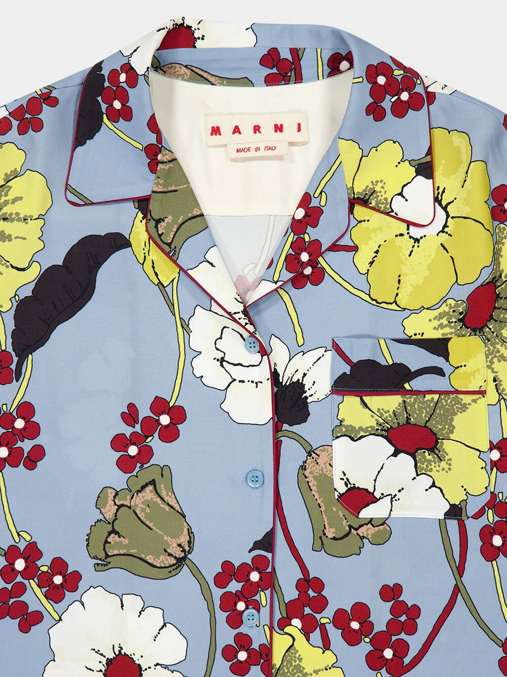 Sky Blue Envers Satin Pajama Shirt with Melodia Print - Image 5