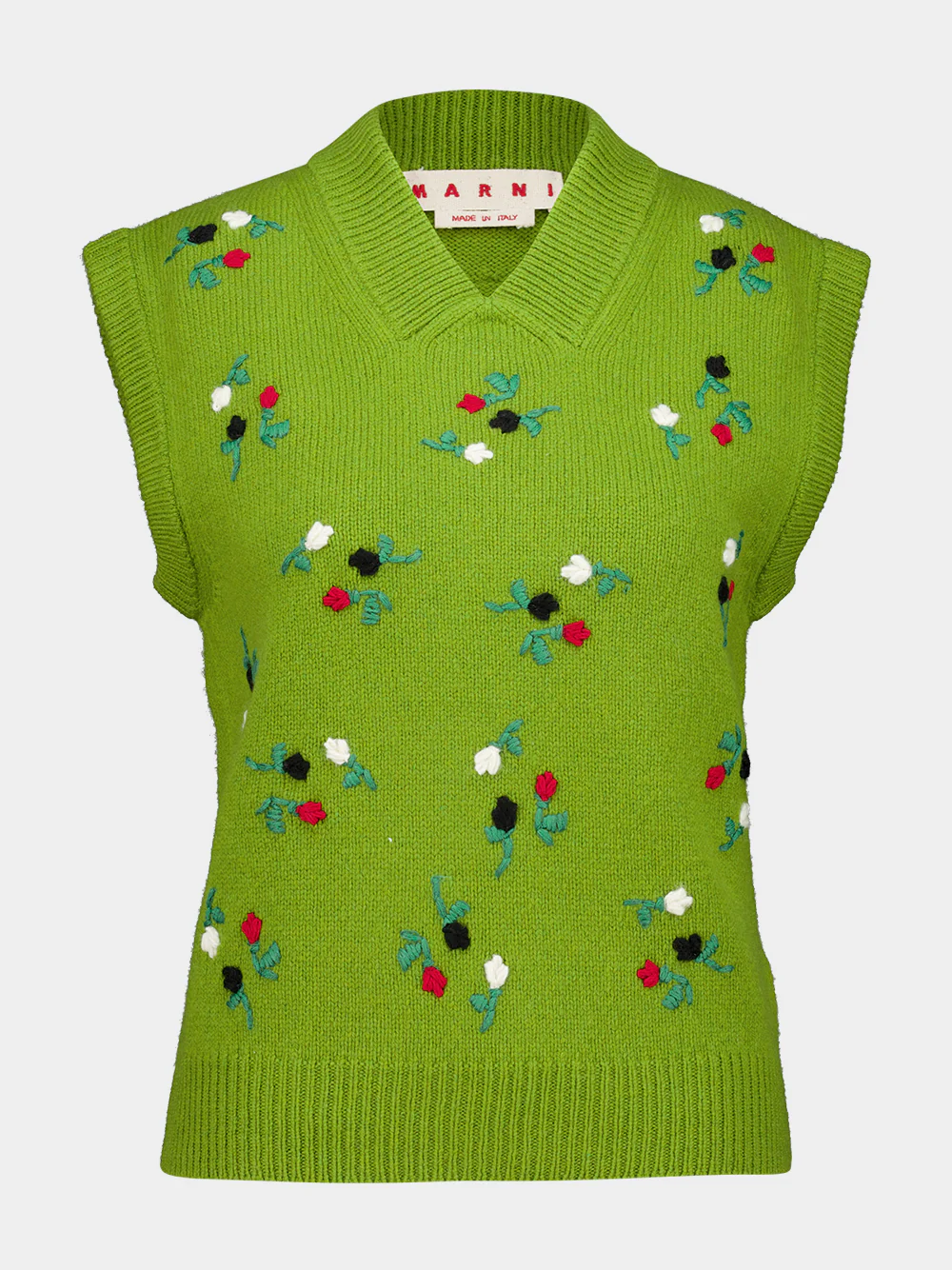 Kiwi Green Wool-Cashmere Floral Vest