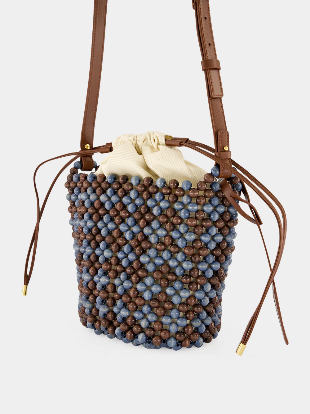 Blue and Brown Beaded Bucket Bag - Image 6