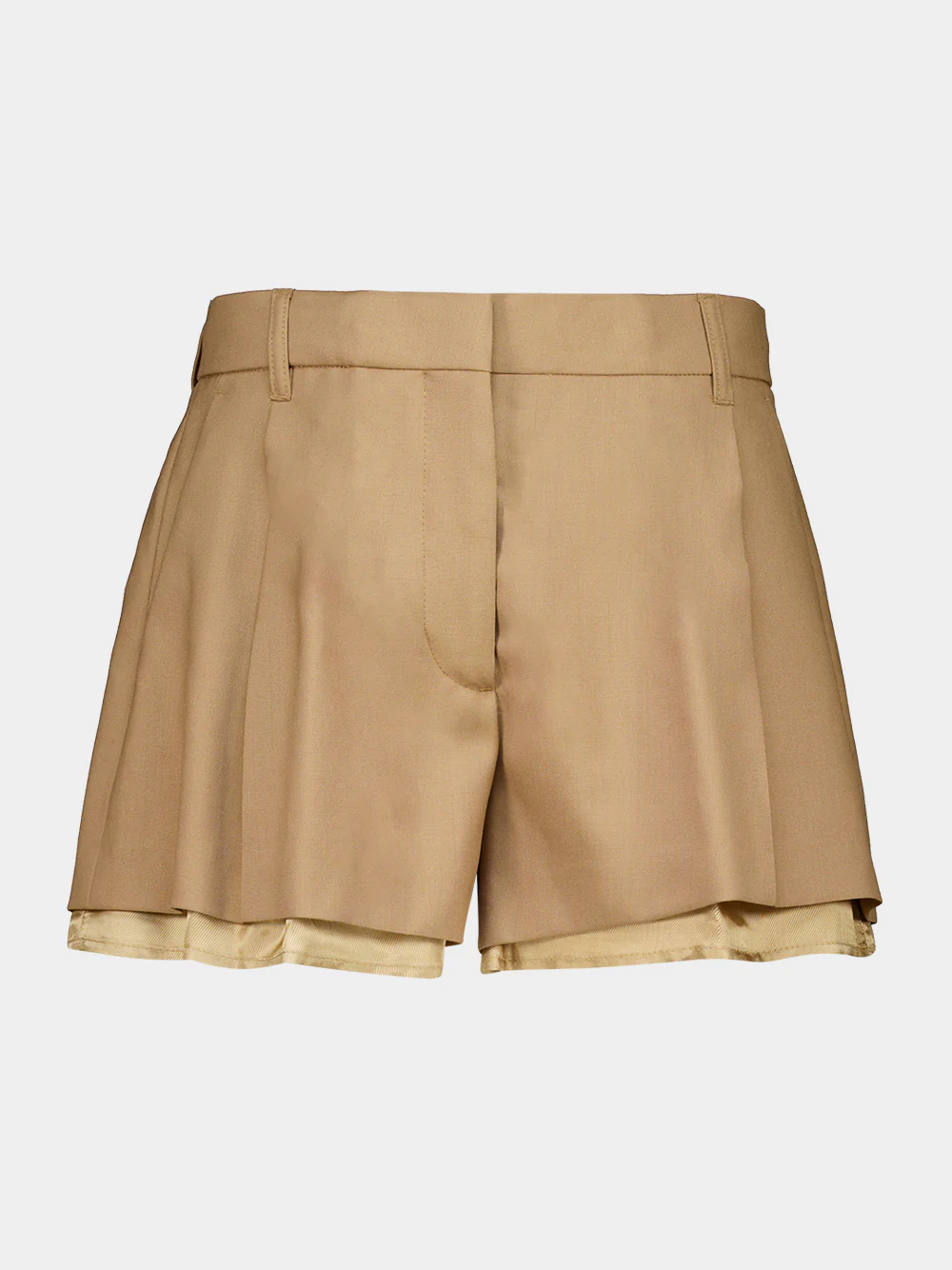 Biscuit Brown Wool Shorts with Exposed Lining