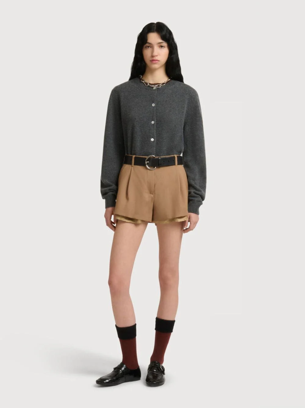 Biscuit Brown Wool Shorts with Exposed Lining - Image 2