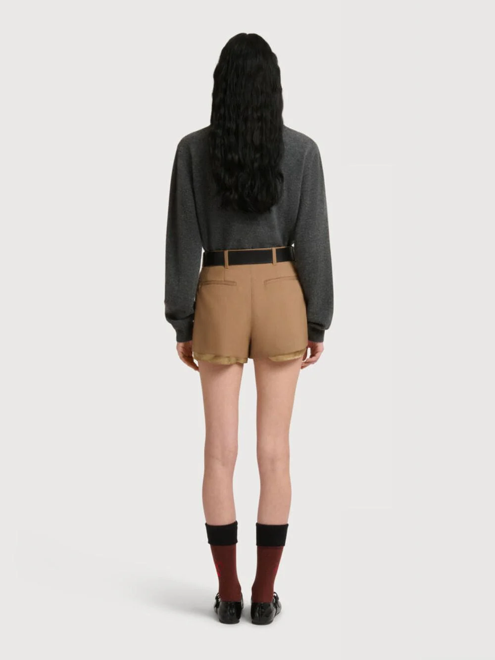 Biscuit Brown Wool Shorts with Exposed Lining - Image 4