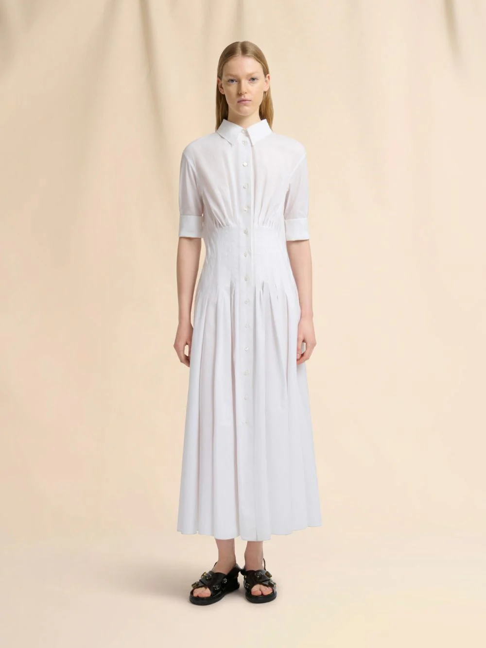 White Gathered Poplin Shirt Dress - Image 2