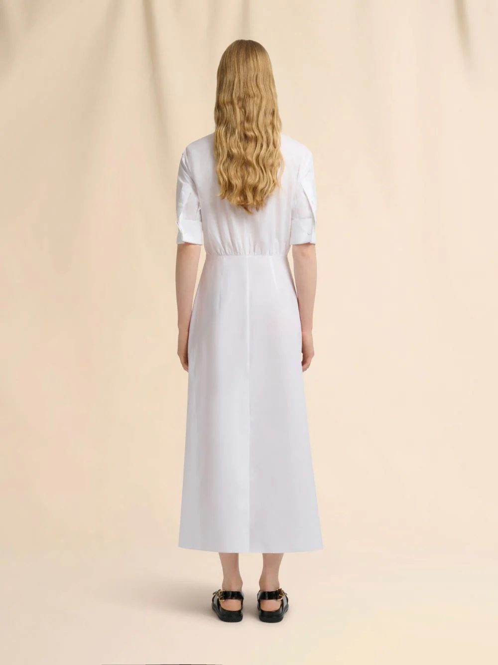 White Gathered Poplin Shirt Dress - Image 4