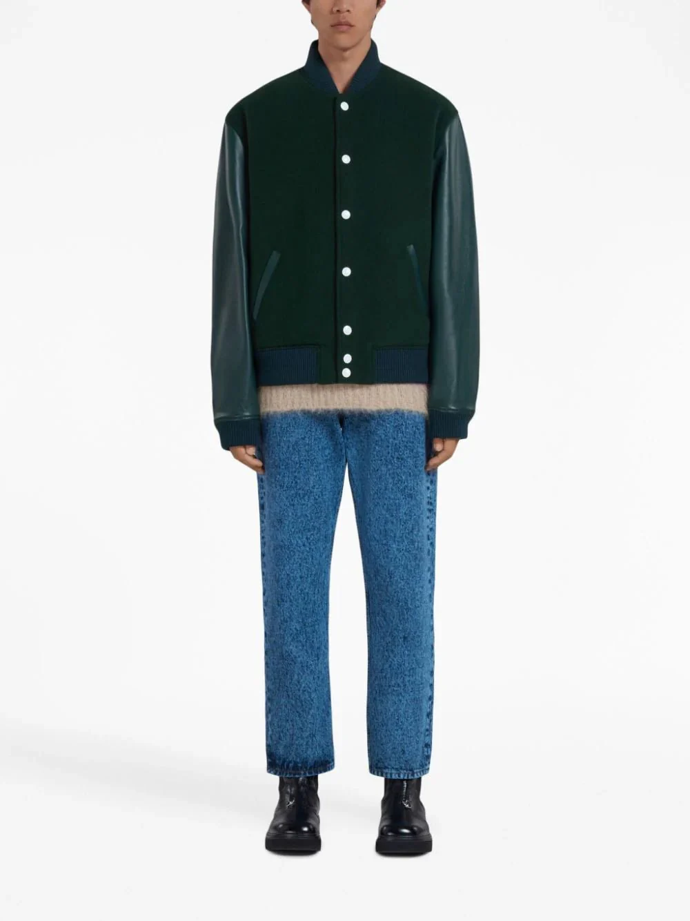 Wool Felt Bomber With Leather Sleeves - Image 2