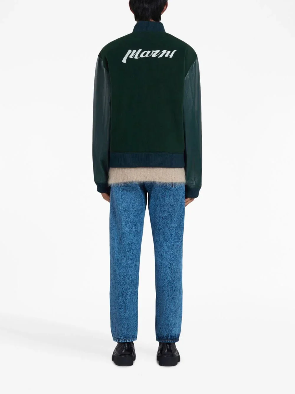Wool Felt Bomber With Leather Sleeves - Image 4