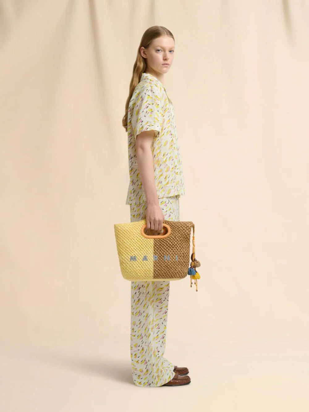 Yellow and Brown Paper Raffia Seaside Bag - Image 2