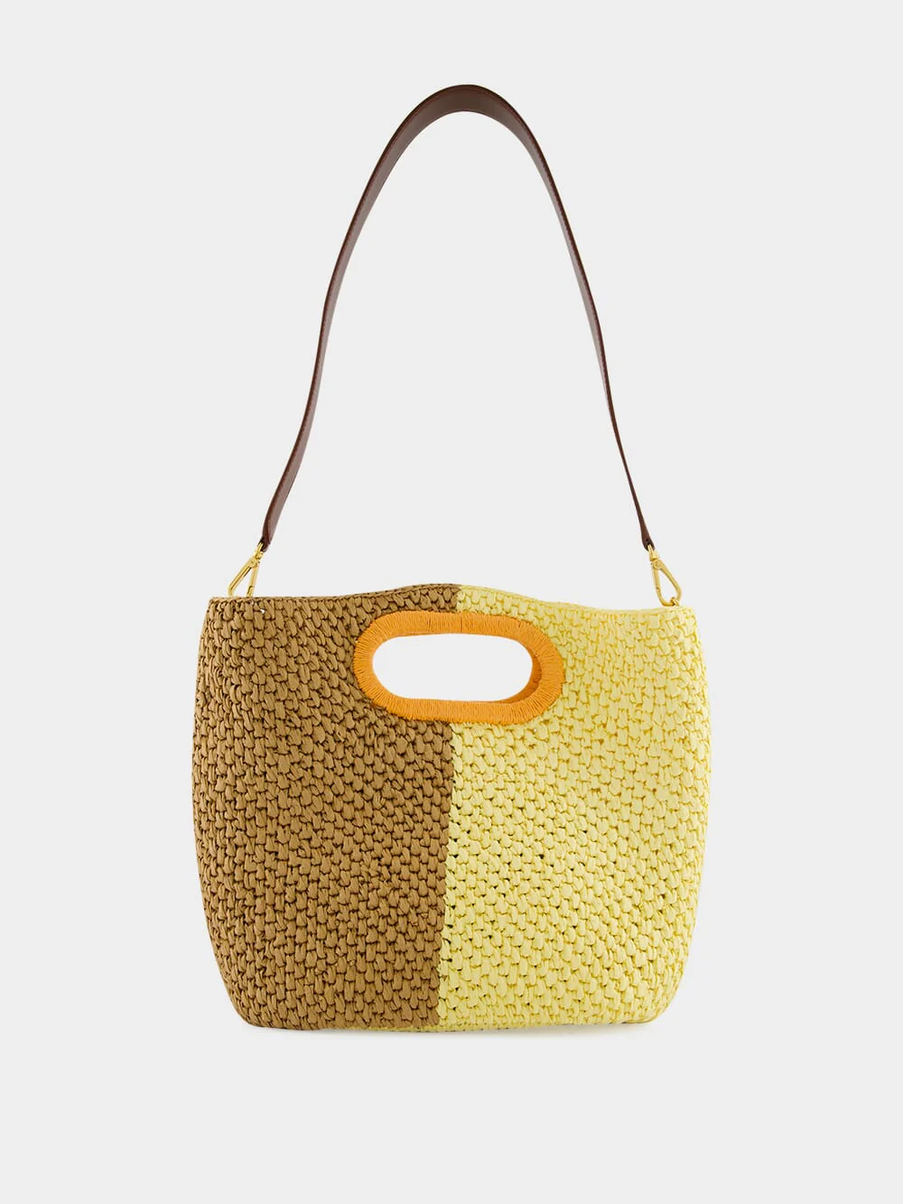 Yellow and Brown Paper Raffia Seaside Bag - Image 3