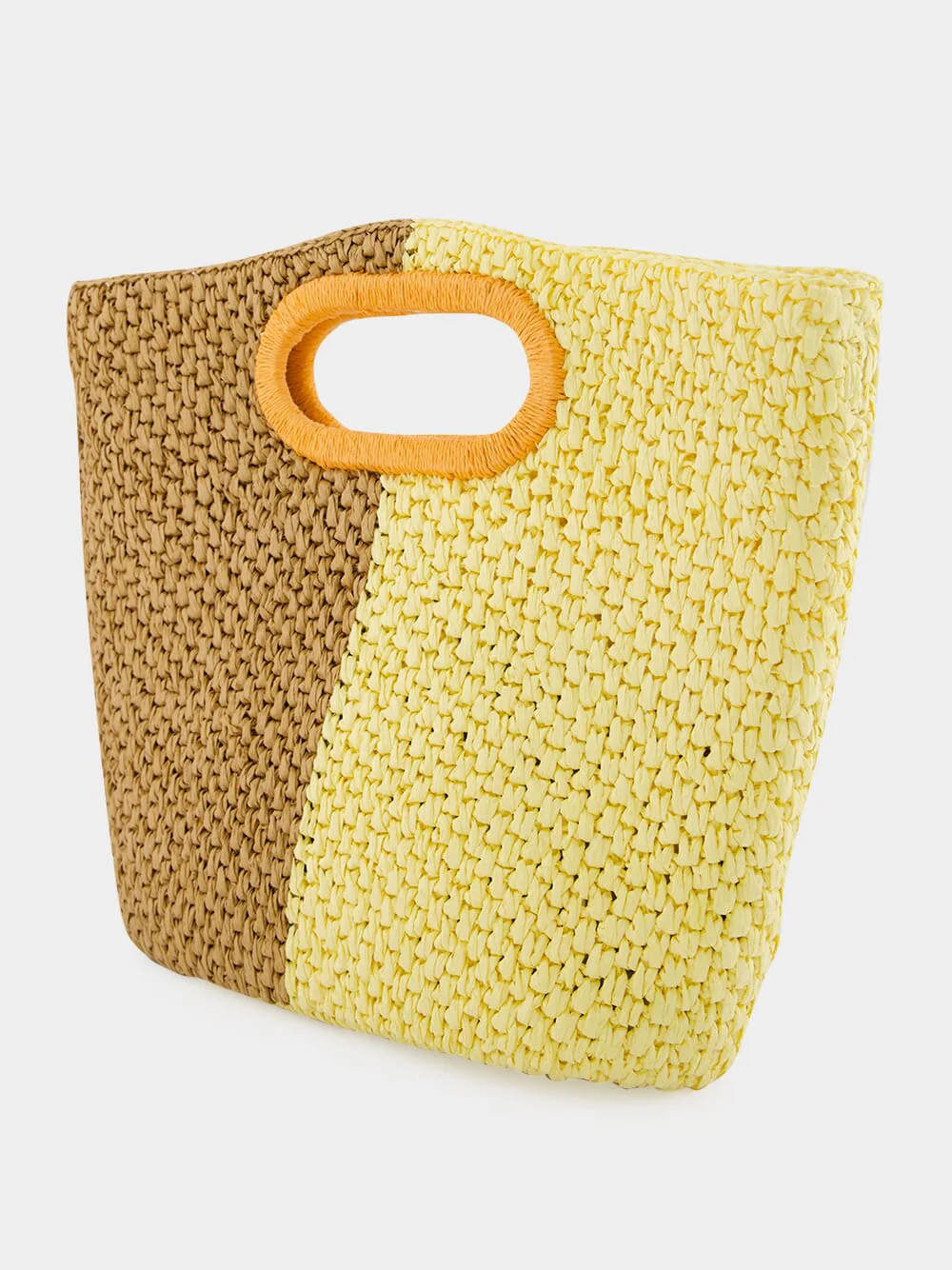 Yellow and Brown Paper Raffia Seaside Bag - Image 6