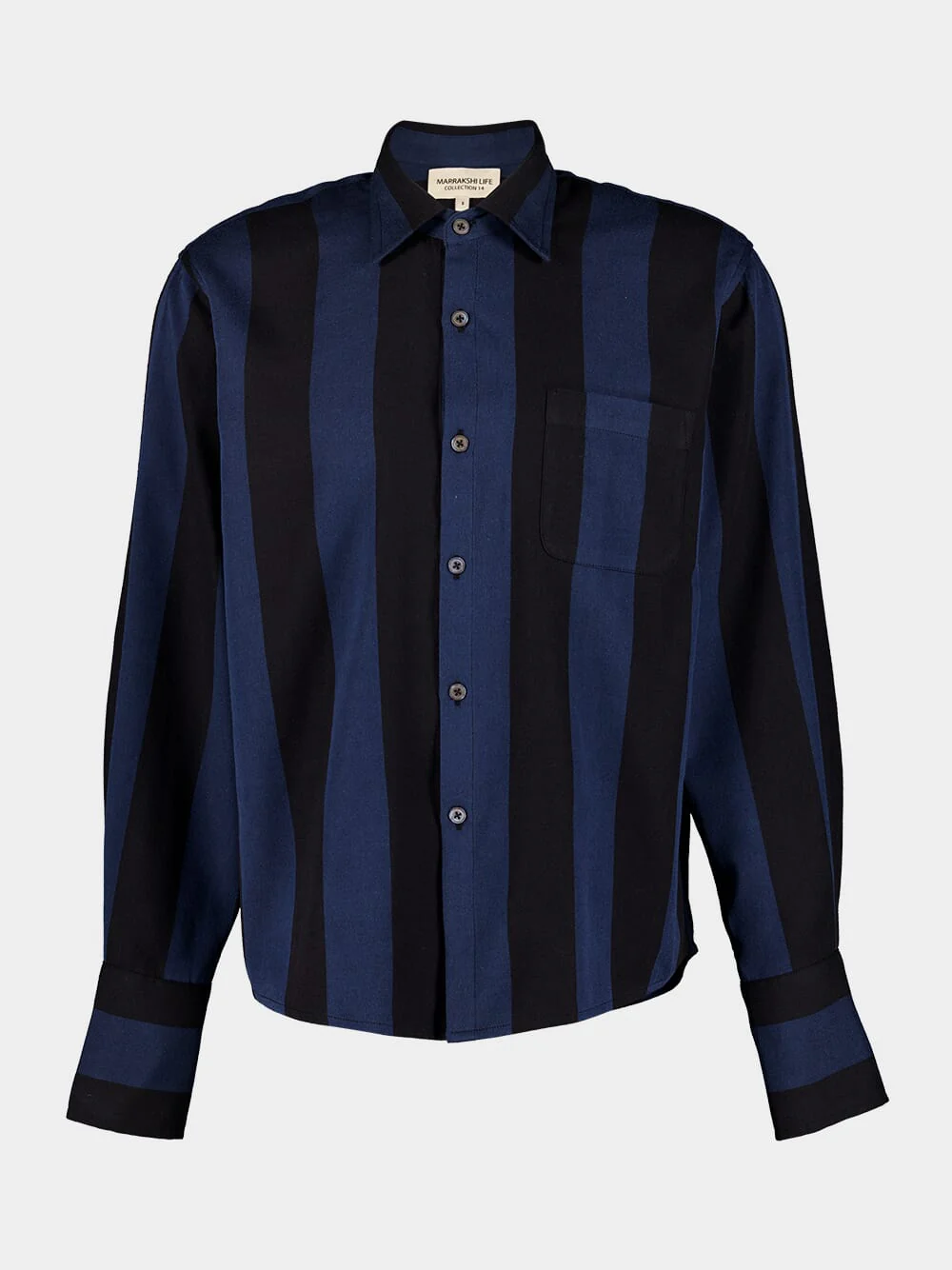 Navy Striped Silk Shirt