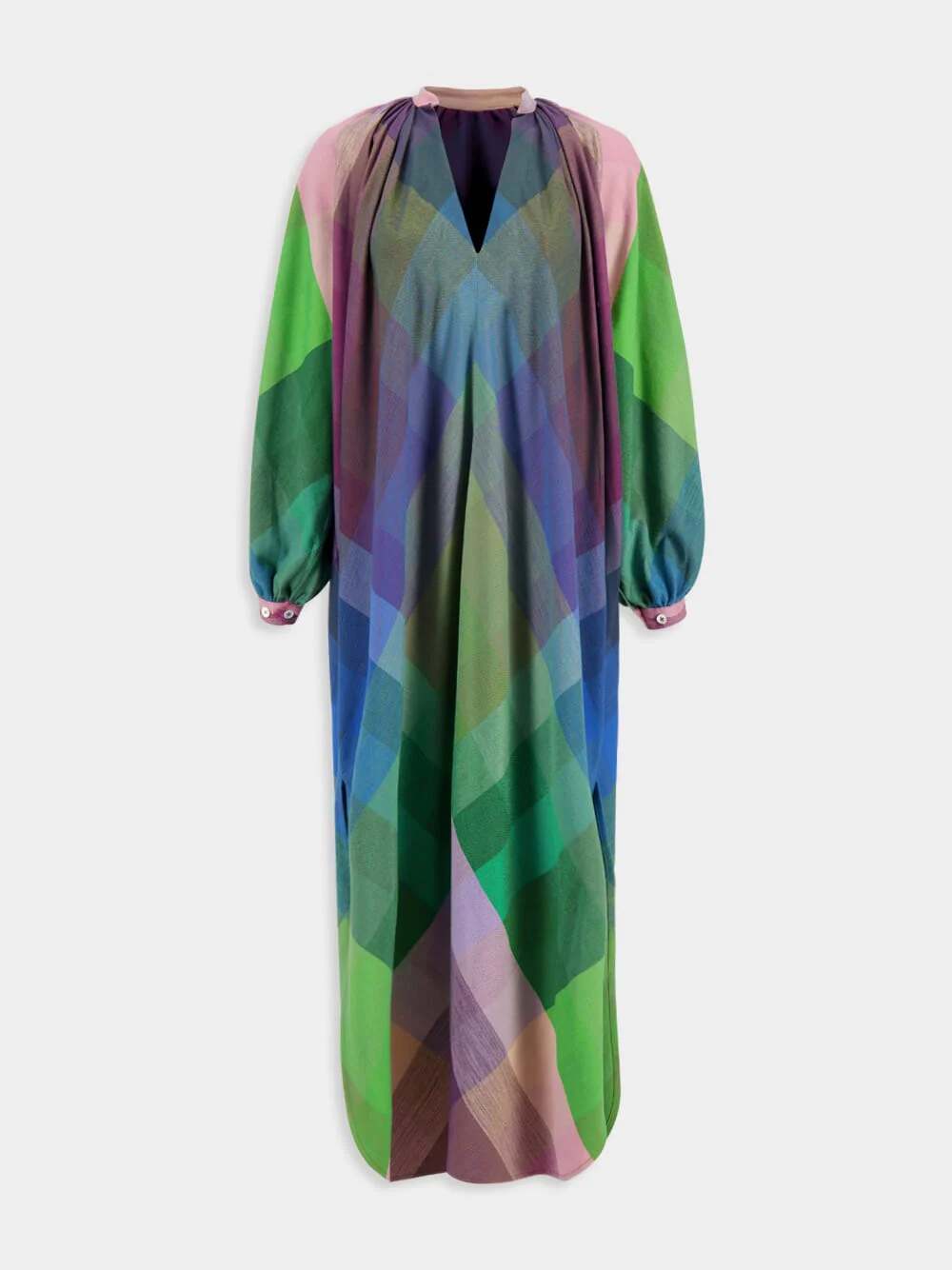 Plaid 112 Maxi V-Neck Touareg Cotton Dress