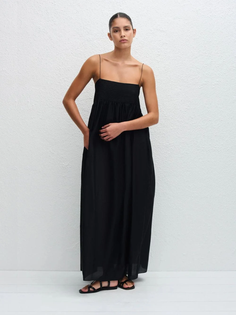 Black Empire Pintuck Bodice Dress