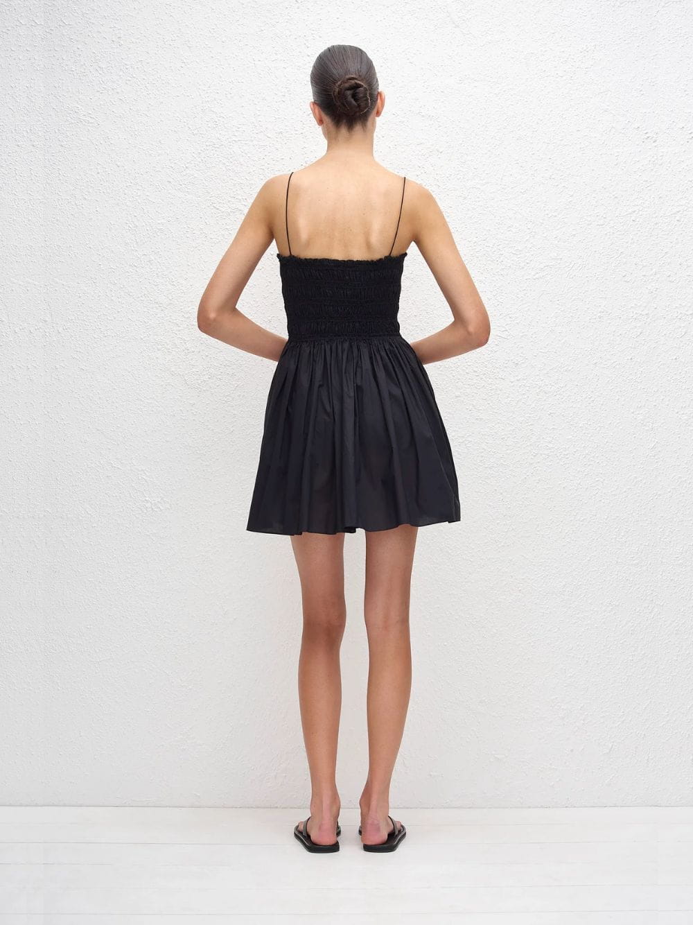 Black Shirred Bodice Mini Dress - Image 4