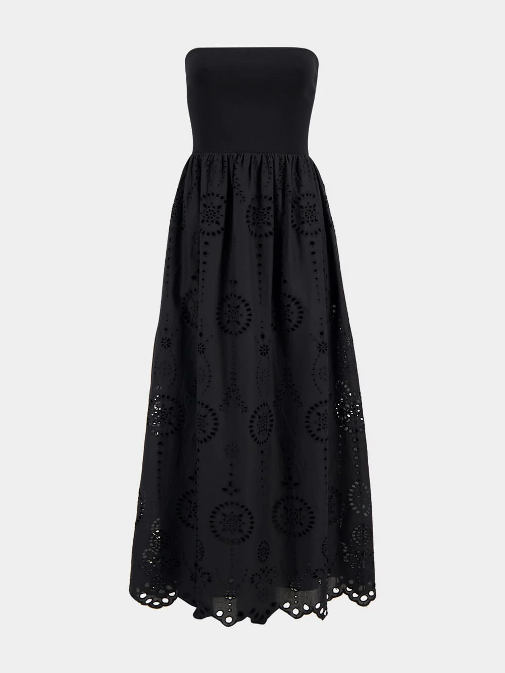 Black Strapless Knit and Broderie Dress - Image 2