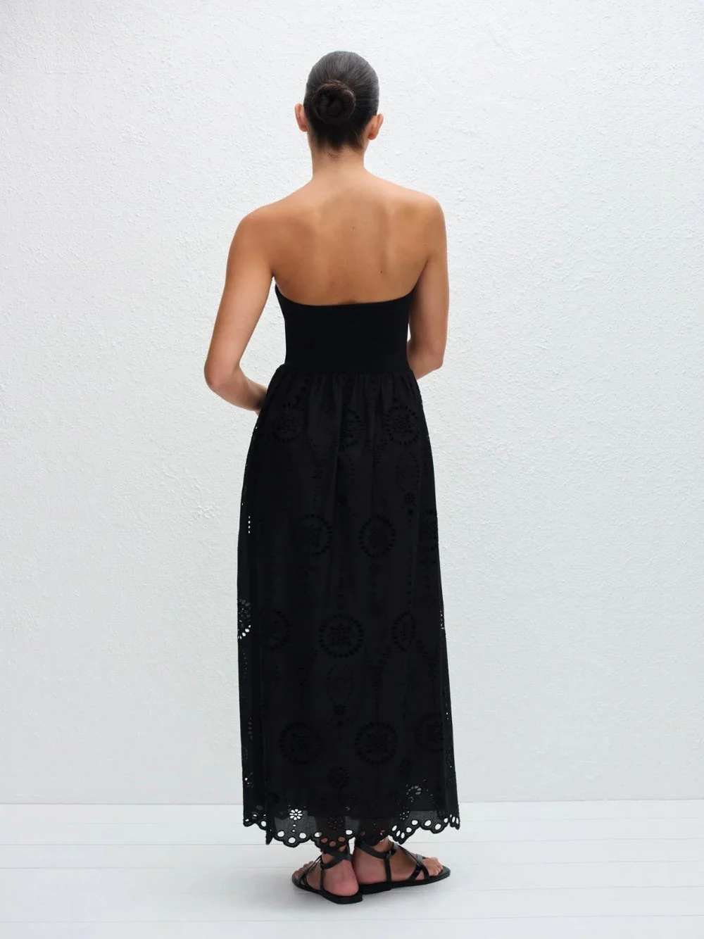 Black Strapless Knit and Broderie Dress - Image 3