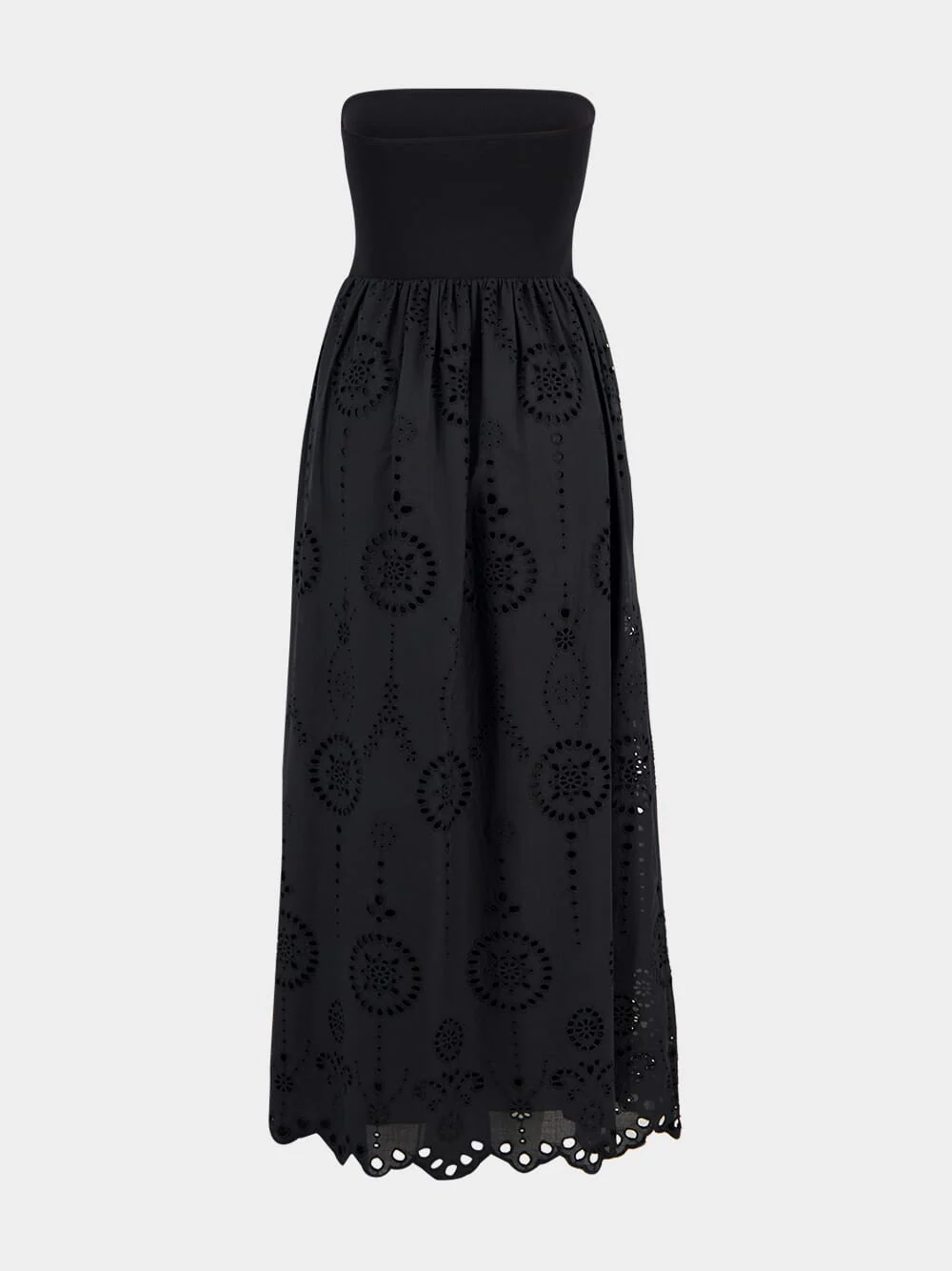 Black Strapless Knit and Broderie Dress - Image 4