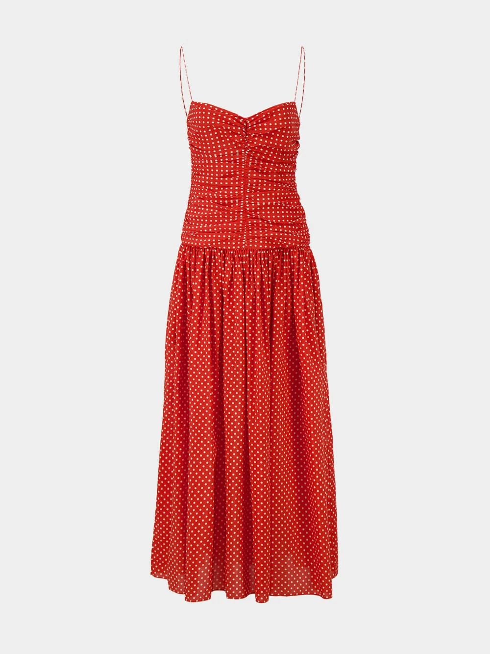Tomato Polka Dot Gathered Drop Waist Dress