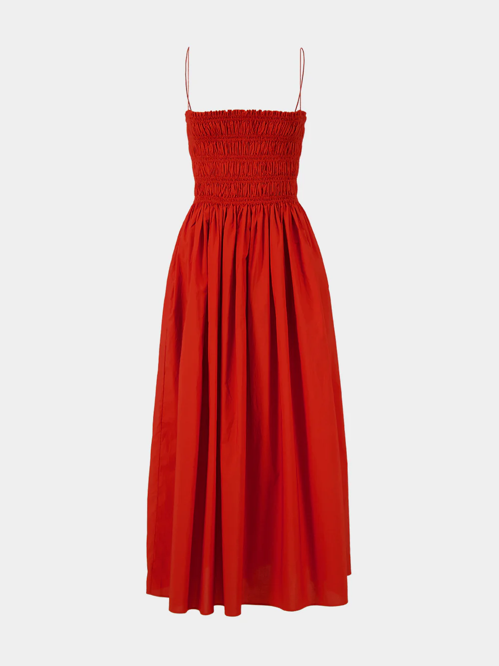 Tomato Shirred Bodice Midi Dress
