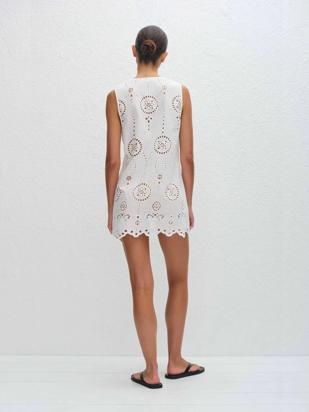 White Broderie Tie Mini Dress - Image 3